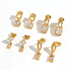 Elegant cubic zircon inlaid stainless steel earrings studs earrings