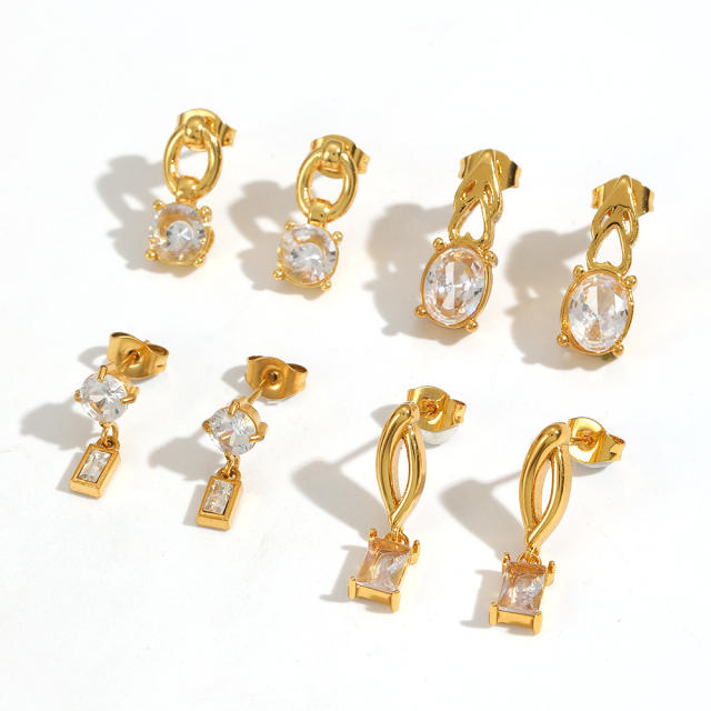 Elegant cubic zircon inlaid stainless steel earrings studs earrings