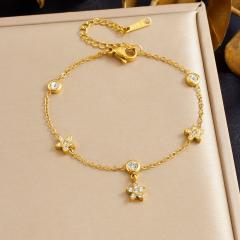 Delicate diamond flower thin chain stainless steel bracelet