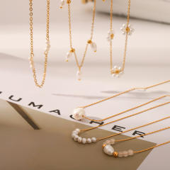 French trend elegant pearl bead stainless steel necklace
