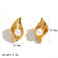 Elegant pearl bead inlaid unique women stainless steel earrings studs earrings