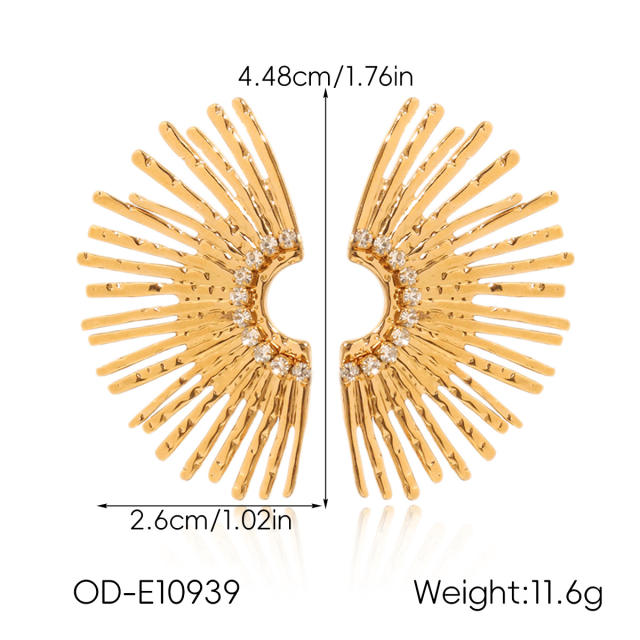 Unique diamond fan shape sereis stainless steel necklace earrings set