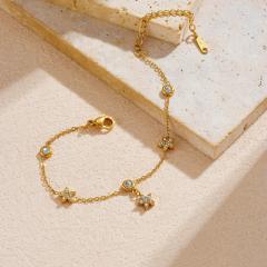 Delicate diamond flower thin chain stainless steel bracelet
