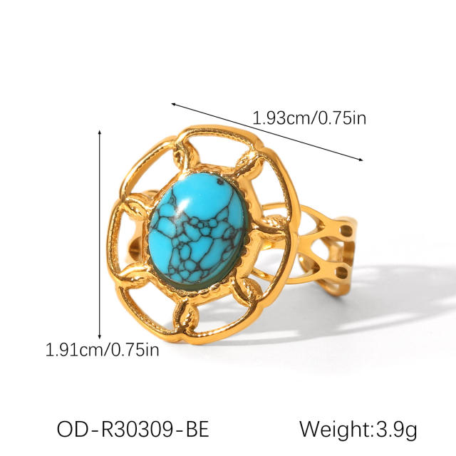 Vintage turquoise stone natural stone inlaid stainless steel rings