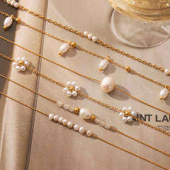 French trend elegant pearl bead stainless steel necklace