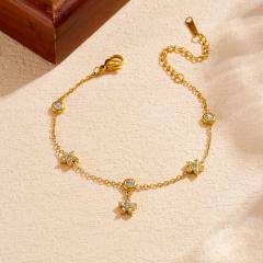 Delicate diamond flower thin chain stainless steel bracelet