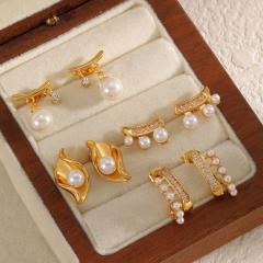 Elegant pearl bead inlaid unique women stainless steel earrings studs earrings