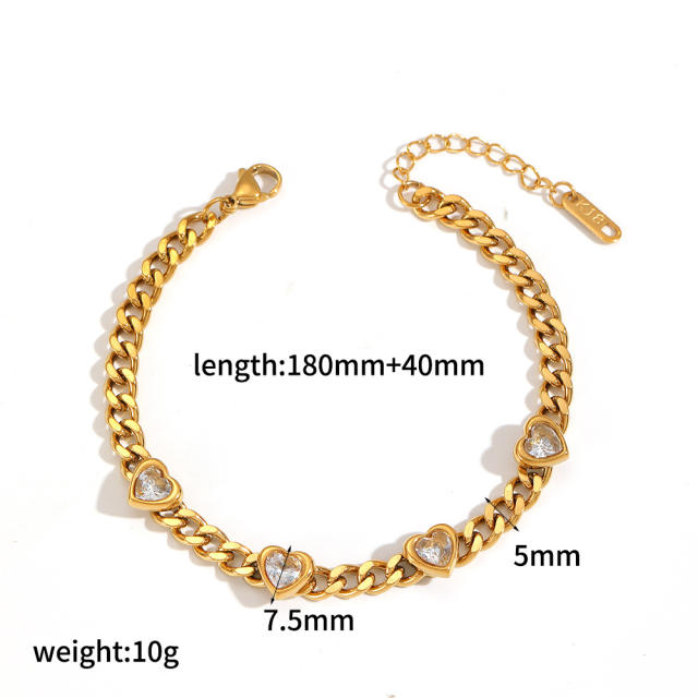 18KG cubic zircon inlaid stainless steel bracelet diamond bracelet
