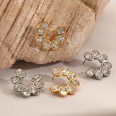 18KG elgant cubic zircon leaf flower stainless steel earrings