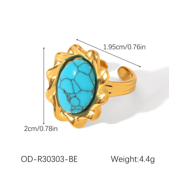 Vintage turquoise stone natural stone inlaid stainless steel rings