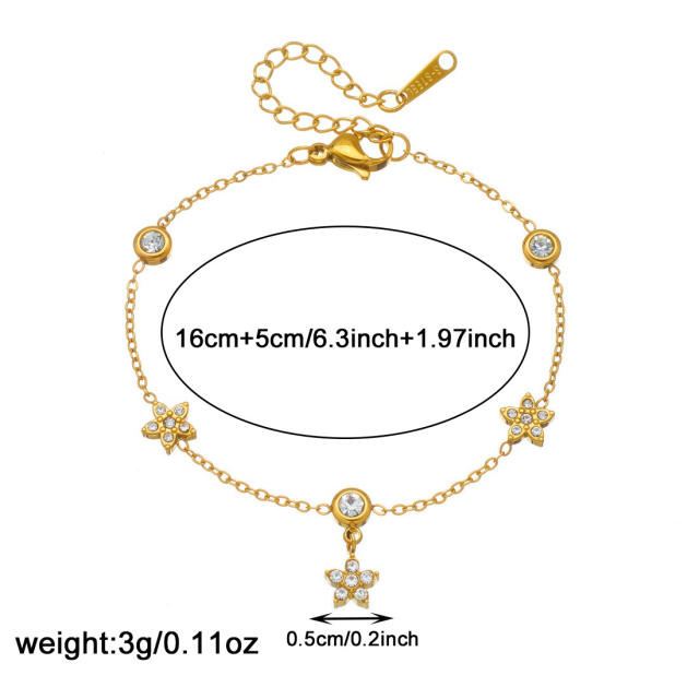Delicate diamond flower thin chain stainless steel bracelet
