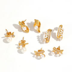 Elegant pearl bead inlaid unique women stainless steel earrings studs earrings