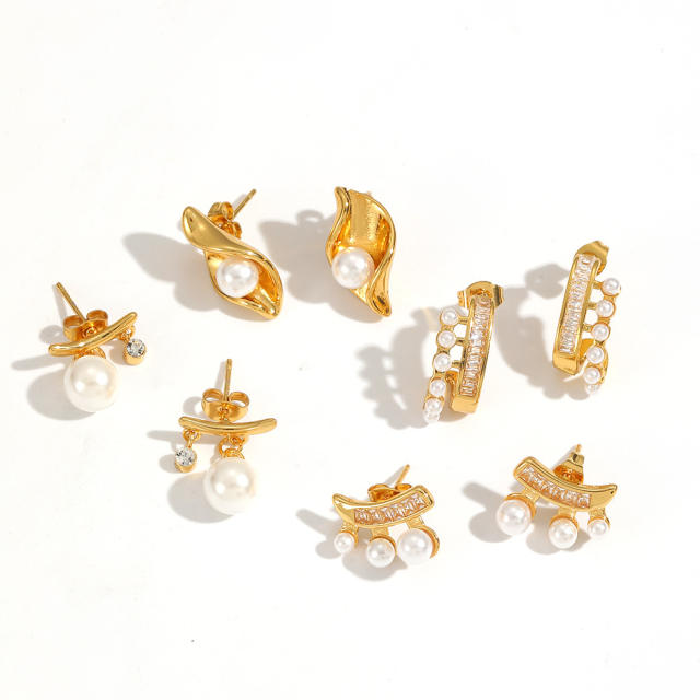 Elegant pearl bead inlaid unique women stainless steel earrings studs earrings