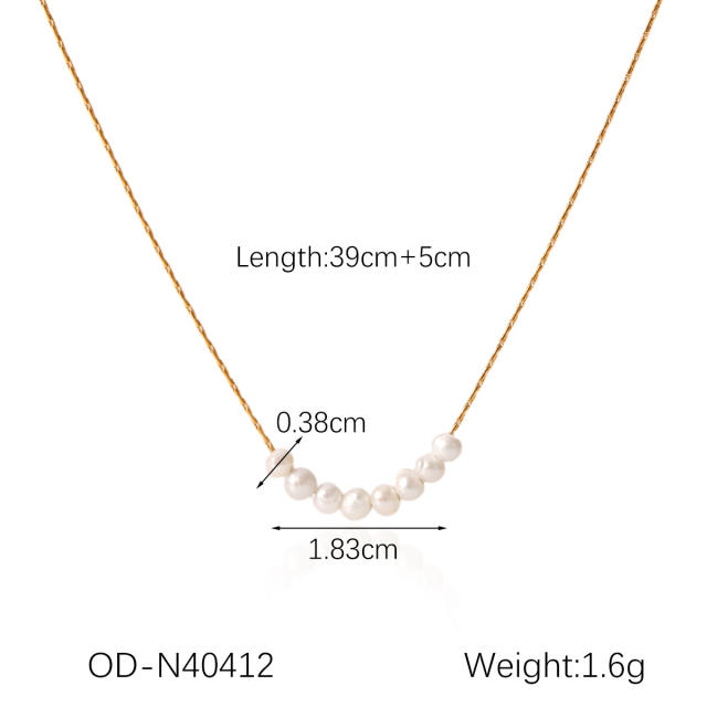 French trend elegant pearl bead stainless steel necklace
