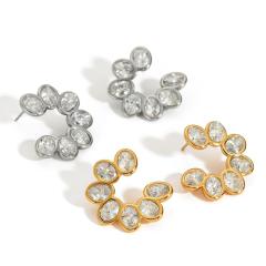 18KG elgant cubic zircon leaf flower stainless steel earrings