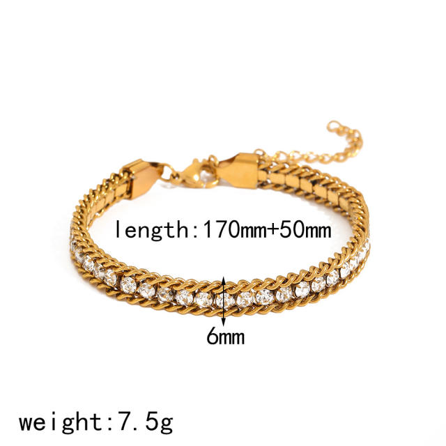18KG cubic zircon inlaid stainless steel bracelet diamond bracelet