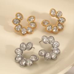 18KG elgant cubic zircon leaf flower stainless steel earrings