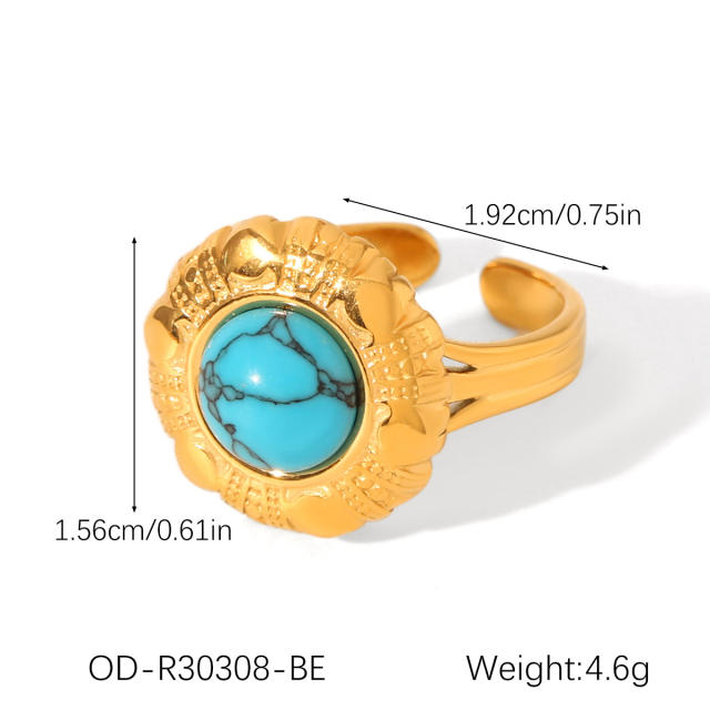 Vintage turquoise stone natural stone inlaid stainless steel rings