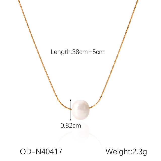 French trend elegant pearl bead stainless steel necklace