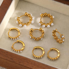 Elegant easy match pearl bead diamond includ stainless steel earrings huggie earrings