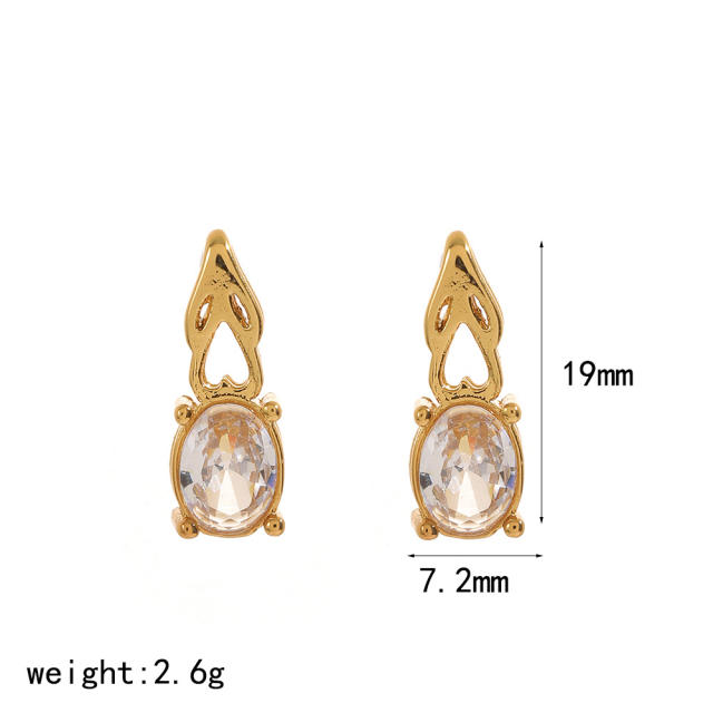 Elegant cubic zircon inlaid stainless steel earrings studs earrings