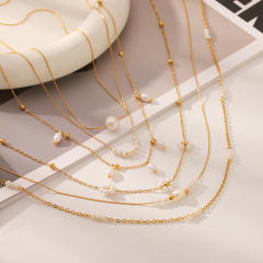 French trend elegant pearl bead stainless steel necklace