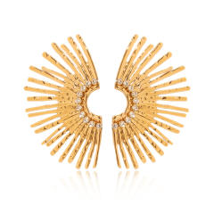 Unique diamond fan shape sereis stainless steel necklace earrings set