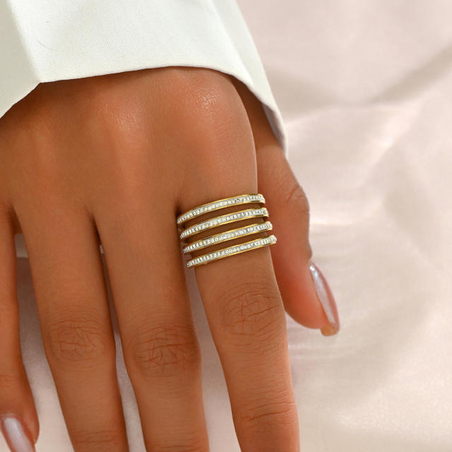 Hot-selling Fashion Personalized Geometric Line Diamond Opening Ring stainless steel rings