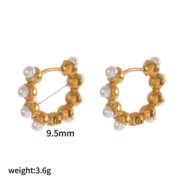 Elegant easy match pearl bead diamond includ stainless steel earrings huggie earrings