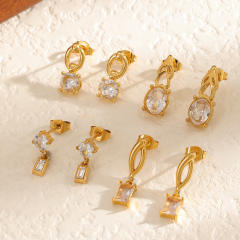 Elegant cubic zircon inlaid stainless steel earrings studs earrings