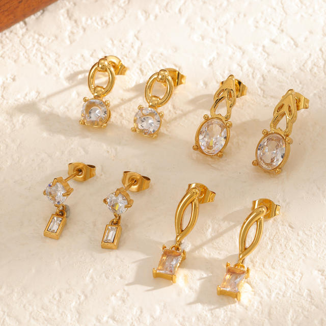 Elegant cubic zircon inlaid stainless steel earrings studs earrings