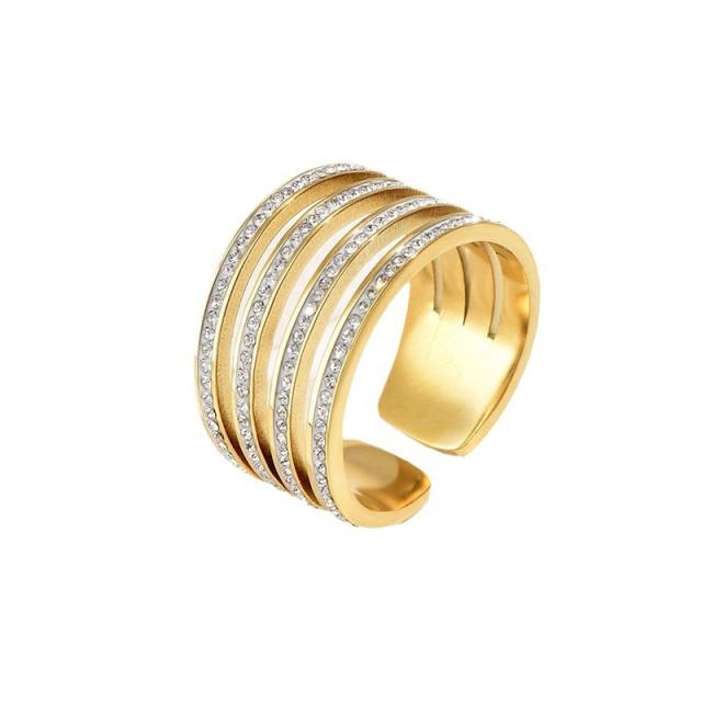 Hot-selling Fashion Personalized Geometric Line Diamond Opening Ring stainless steel rings