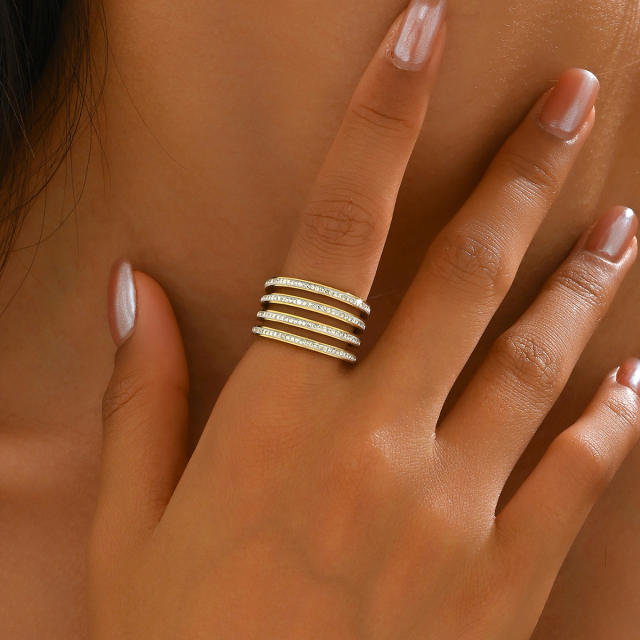 Hot-selling Fashion Personalized Geometric Line Diamond Opening Ring stainless steel rings