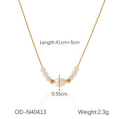 French trend elegant pearl bead stainless steel necklace