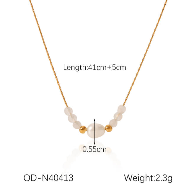 French trend elegant pearl bead stainless steel necklace