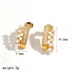 Elegant pearl bead inlaid unique women stainless steel earrings studs earrings