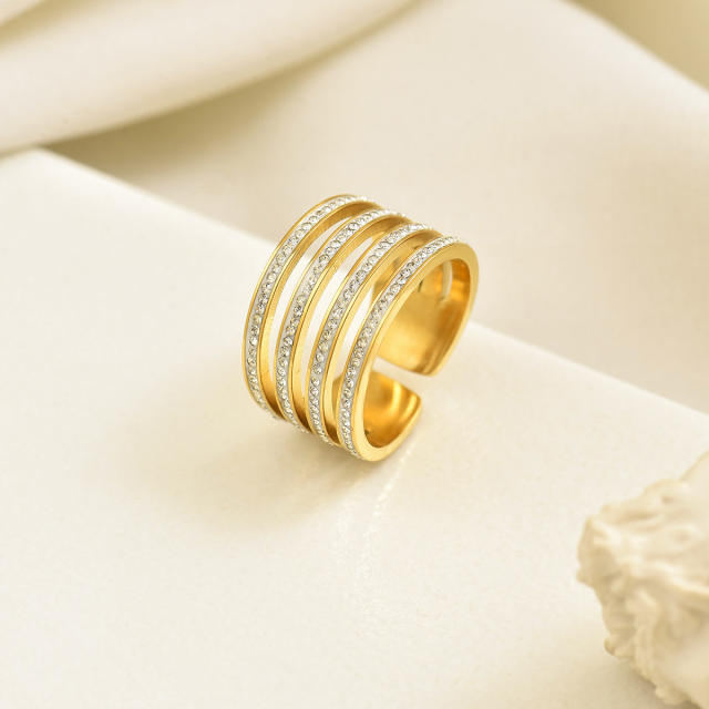 Hot-selling Fashion Personalized Geometric Line Diamond Opening Ring stainless steel rings