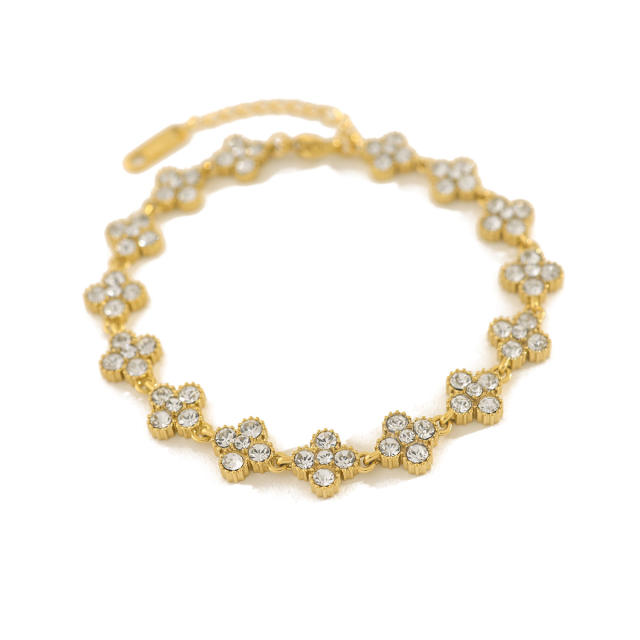 Colorful diamond clover stainless steel bracelet diamond bracelet tennis bracelet