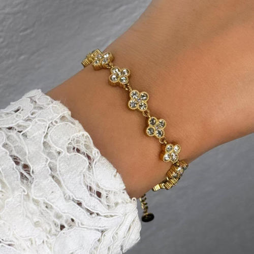 Delicate diamond clover stainless steel necklace choker necklace bracelet set