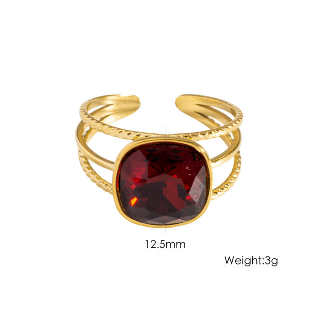 Colorful cubic zircon natural stone inlaid stainless steel rings