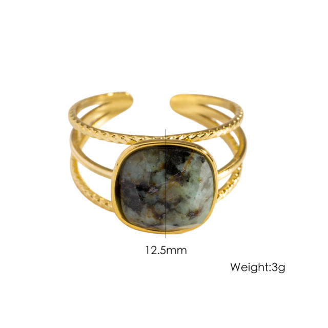 Colorful cubic zircon natural stone inlaid stainless steel rings
