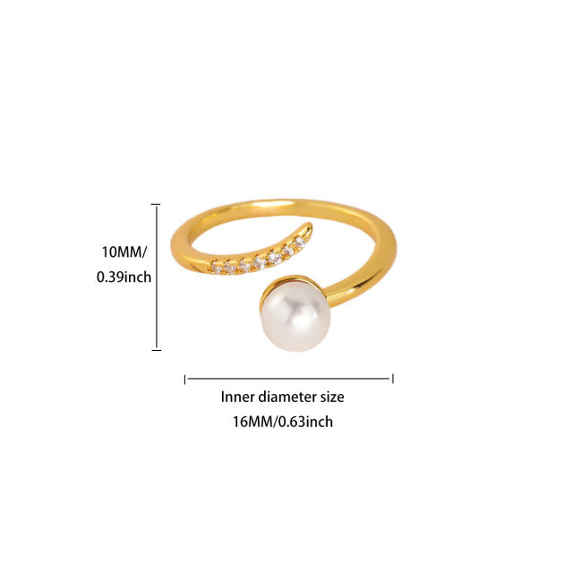Delicate gold plated copper diamond pearl inlaid finger rings for women