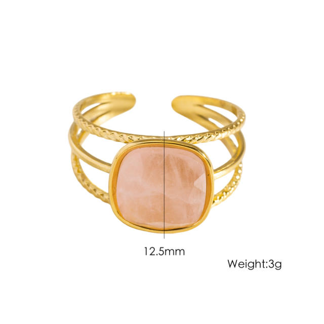 Colorful cubic zircon natural stone inlaid stainless steel rings