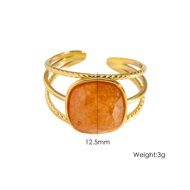 Colorful cubic zircon natural stone inlaid stainless steel rings