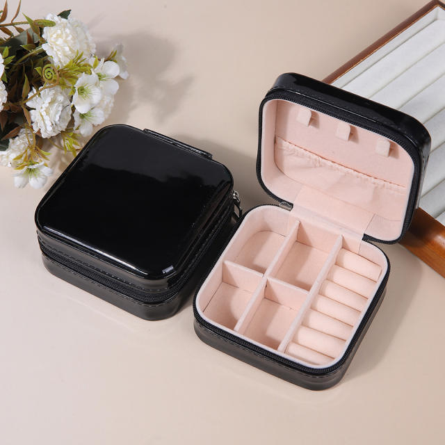 Laser Jewelry Box Simple Mirror PU Laser Jewelry Box Travel Portable Earrings Necklace Storage Box