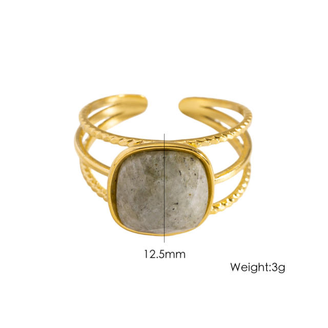 Colorful cubic zircon natural stone inlaid stainless steel rings