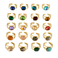 Colorful cubic zircon natural stone inlaid stainless steel rings