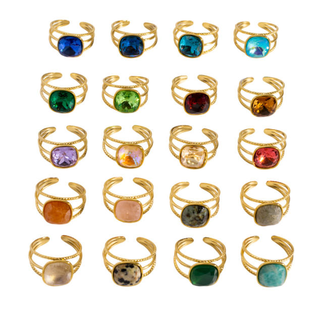 Colorful cubic zircon natural stone inlaid stainless steel rings
