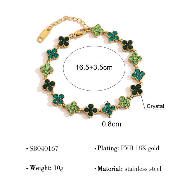 Colorful diamond clover stainless steel bracelet diamond bracelet tennis bracelet