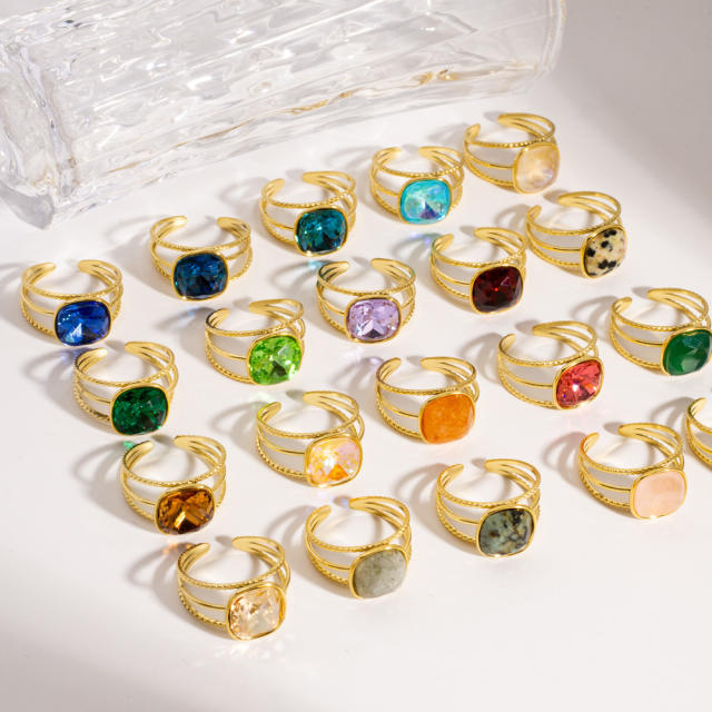 Colorful cubic zircon natural stone inlaid stainless steel rings